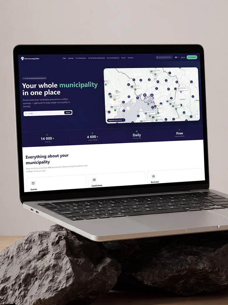 Kommuneguiden sin nettside på en laptop